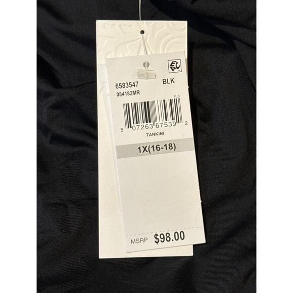Becca Virtue Black Wrap Front Tankini Swim Top 1X 16 18 NWT - Picture 5 of 5